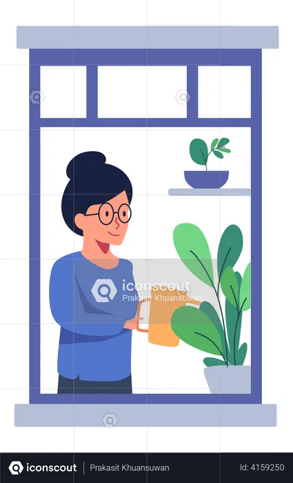 Mulher regando planta  Ilustração