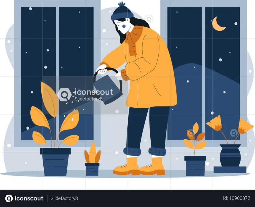 Mulher regando plantas  Ilustração