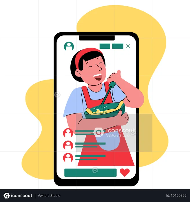 Mulher grava Vlog de culinária  Ilustração
