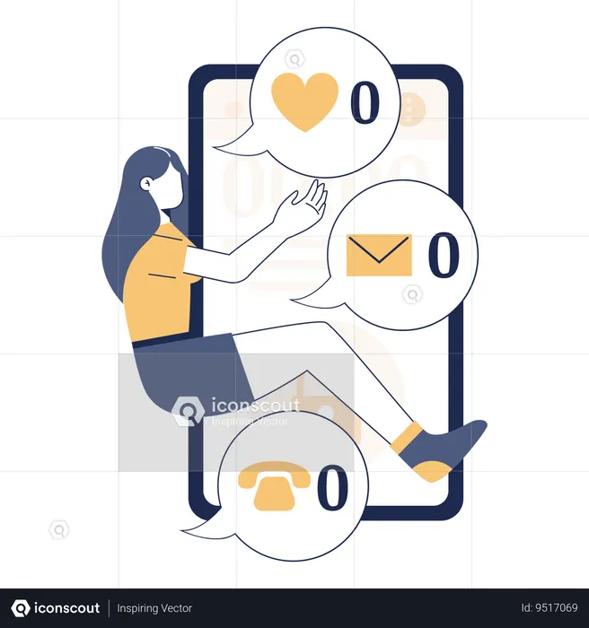Mulher se sente sozinha nas redes sociais  Ilustração