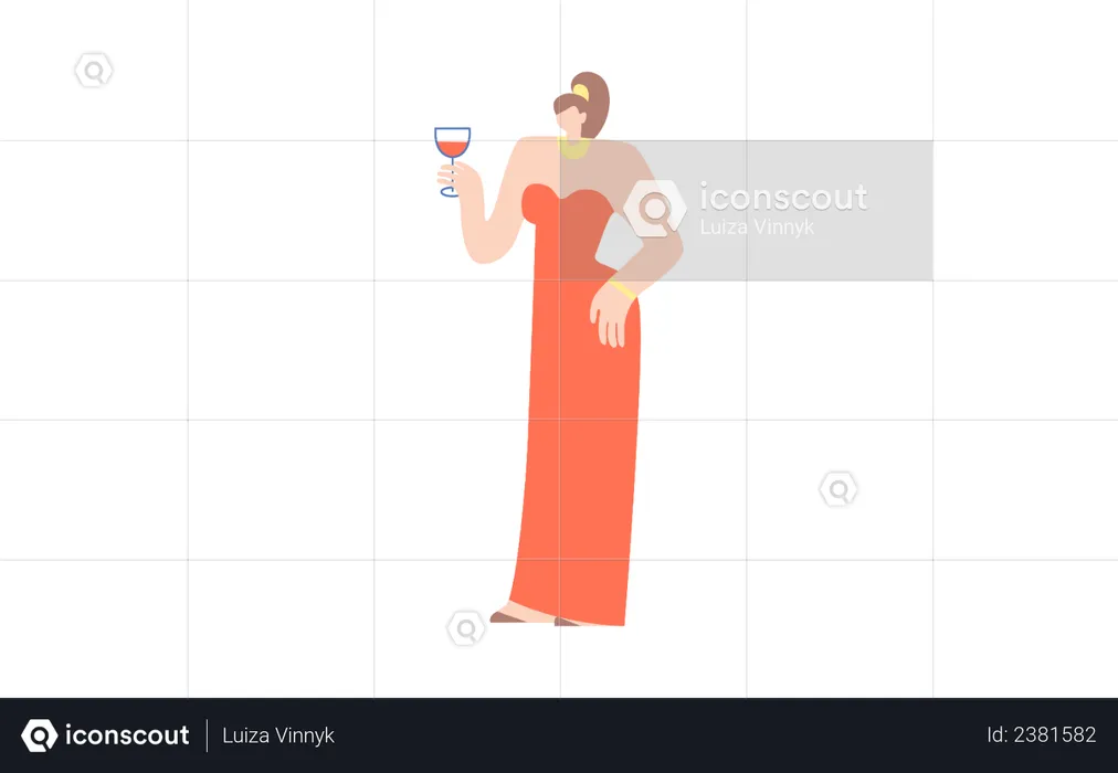 Mulher segurando uma taça de vinho  Ilustração