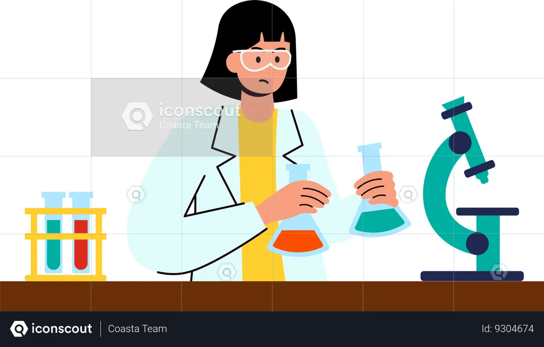 Mulher segurando Erlenmeyer  Ilustração