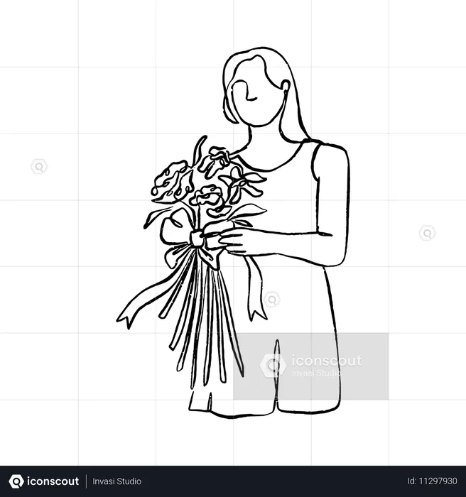 Mulher segurando flores  Ilustração