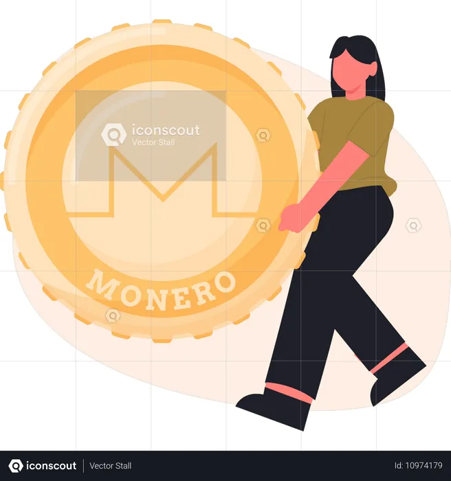 Mulher segurando moeda monero  Ilustração