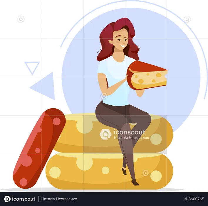 Mulher segurando queijo  Ilustração