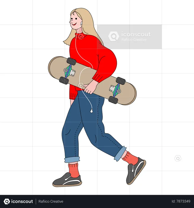 Mulher segurando o skate  Ilustração