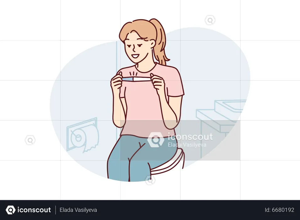 Mulher segurando uma tira de teste de gravidez  Ilustração