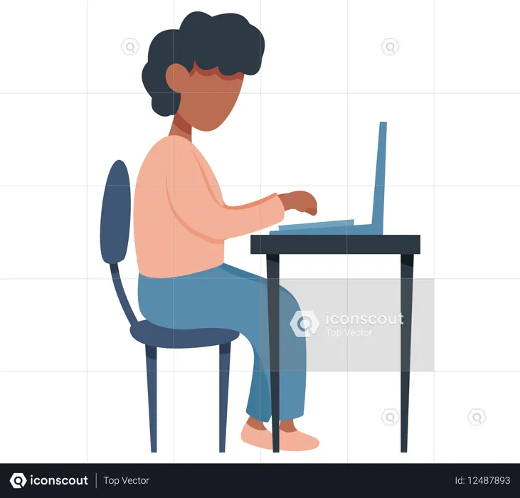 Mulher sentada com laptop navegando na internet no local de trabalho  Ilustração