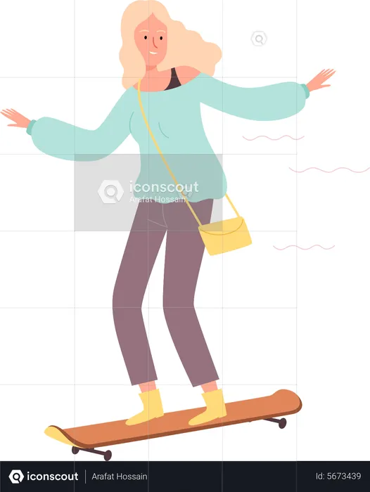 Mulher andando de skate  Ilustração