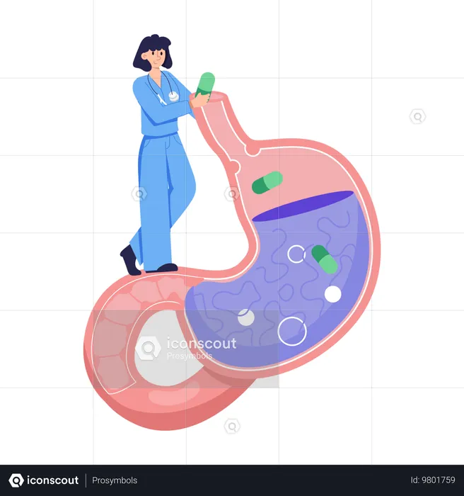 Mulher que sofre de gastroenterologia  Ilustração