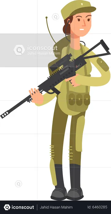 Soldado militar feminino com rifle  Ilustração