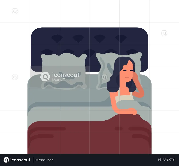 Mulher solitária dorme ao lado da cama de casal enquanto o lado oposto está vazio  Ilustração