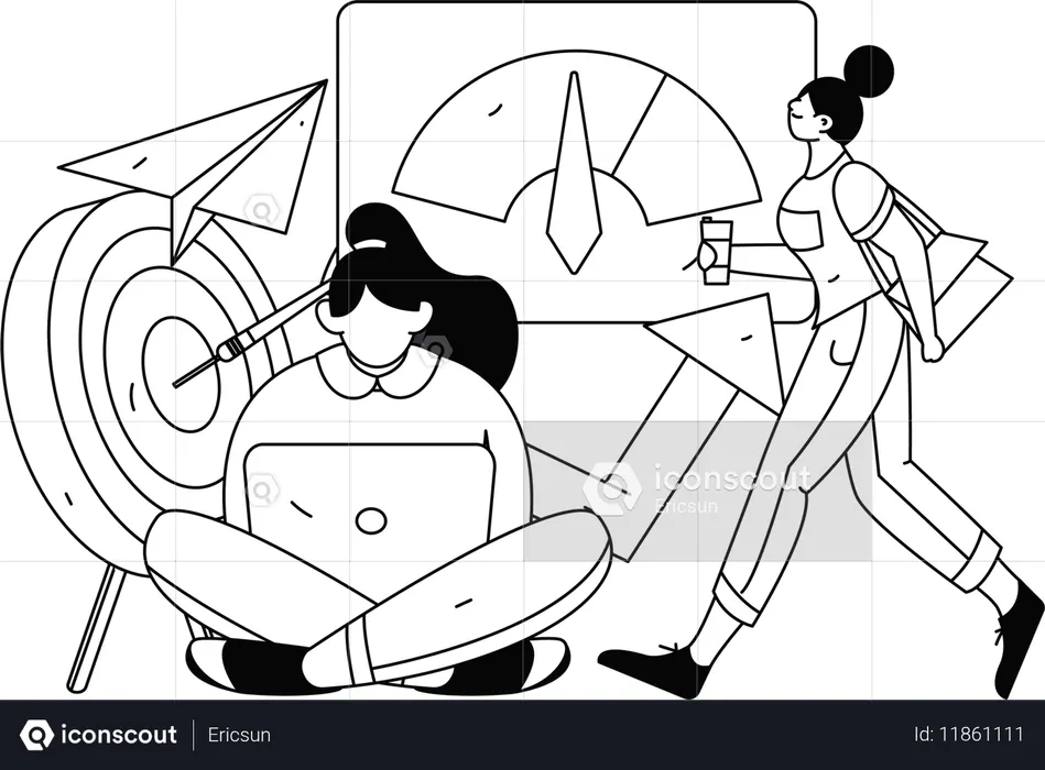Mulher trabalhando no gerenciamento de dados em nuvem  Ilustração