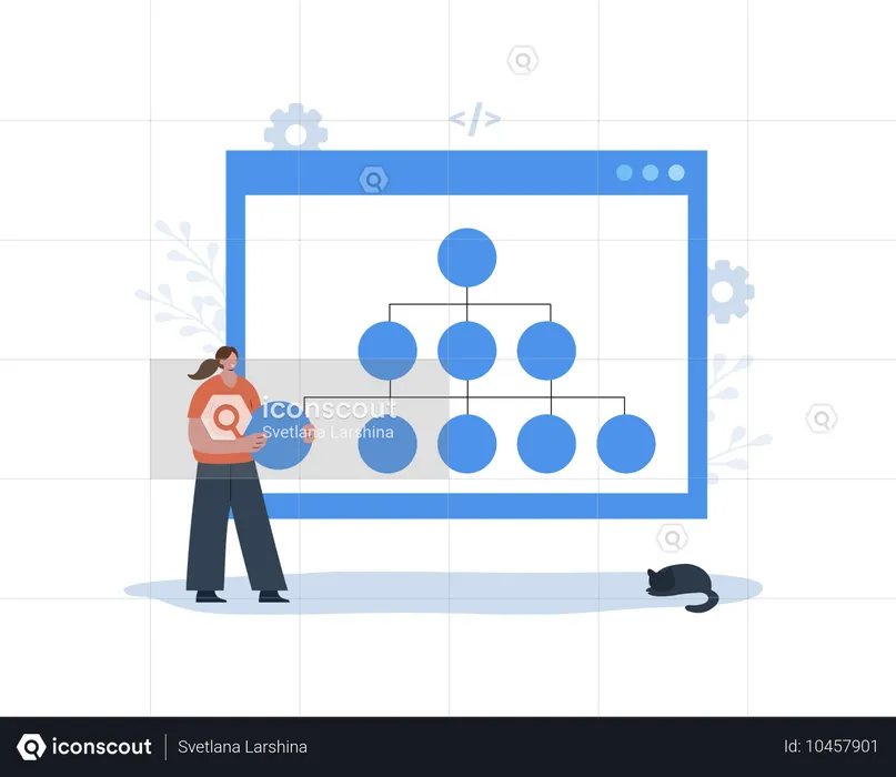 Mulher trabalhando com Sitemap  Ilustração