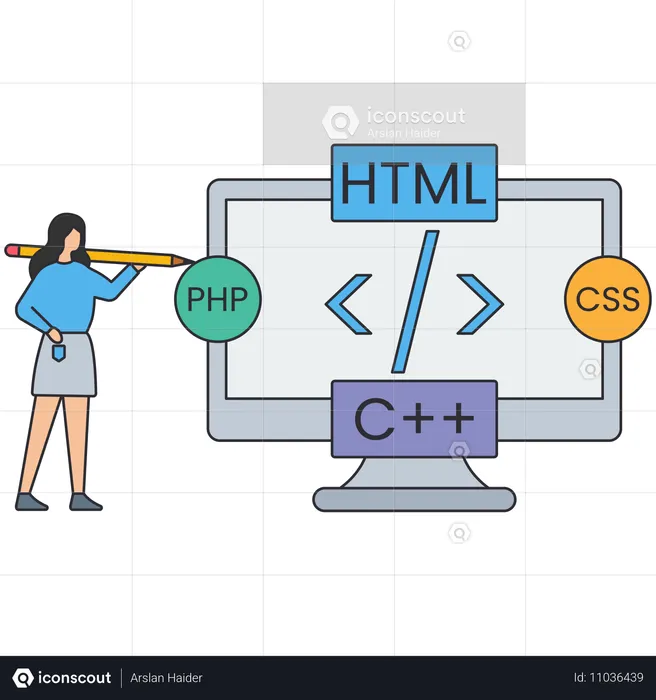 Mulher trabalhando em desenvolvimento personalizado  Ilustração