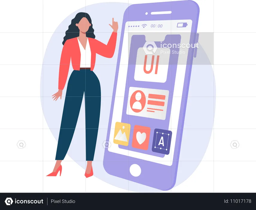 Mulher trabalhando em design de interface do usuário  Ilustração