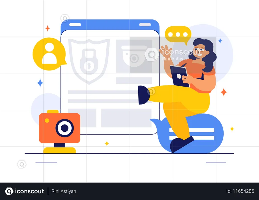 Mulher trabalhando na manutenção de vigilância  Ilustração
