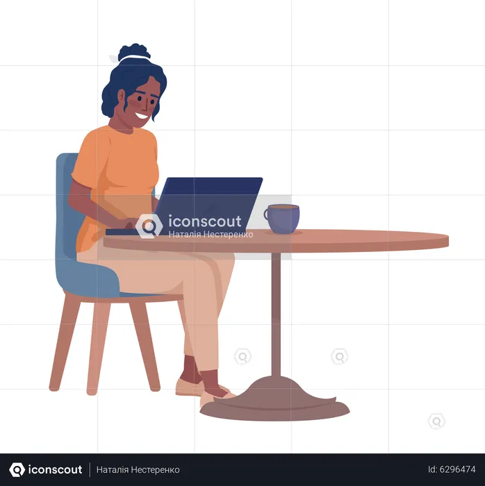 Mulher trabalhando no laptop e tomando café  Ilustração