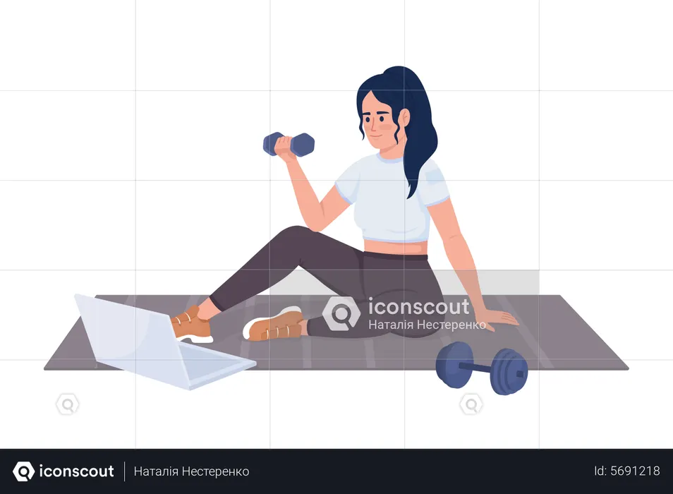 Mulher treinando com videoaula  Ilustração