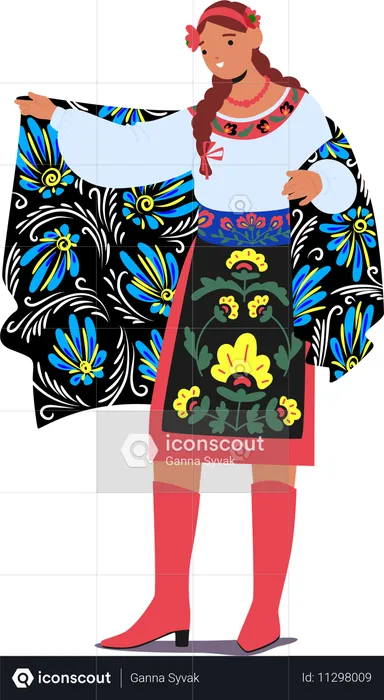 Mulher ucraniana vestindo roupas tradicionais com estampa floral  Ilustração