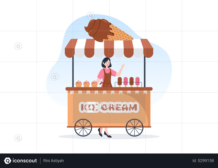 Mulher vendendo sorvete no Ice Cream Stoll  Ilustração