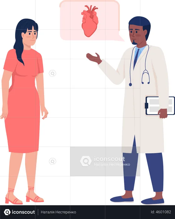 Mulher visitando cardiologista  Ilustração