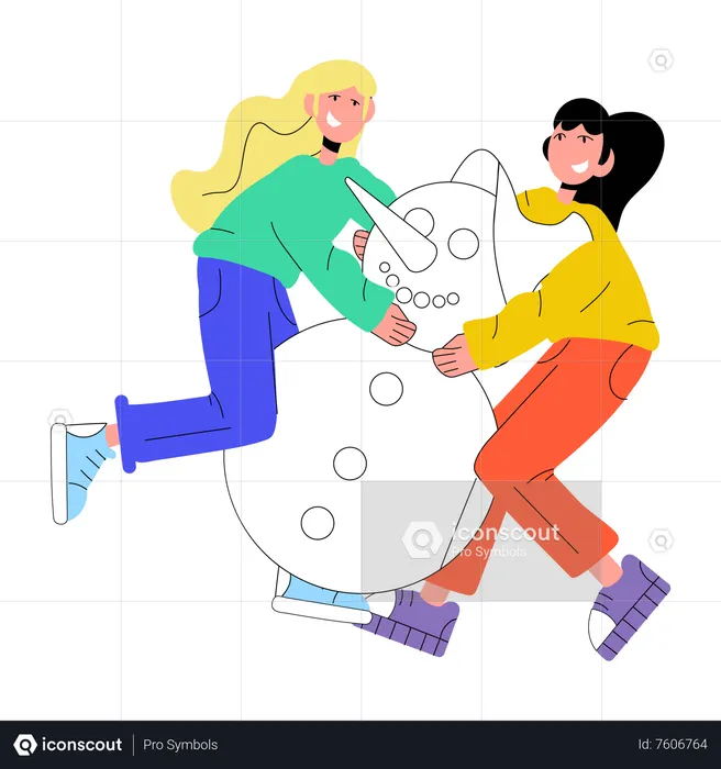 Mulheres fazendo boneco de neve  Ilustração