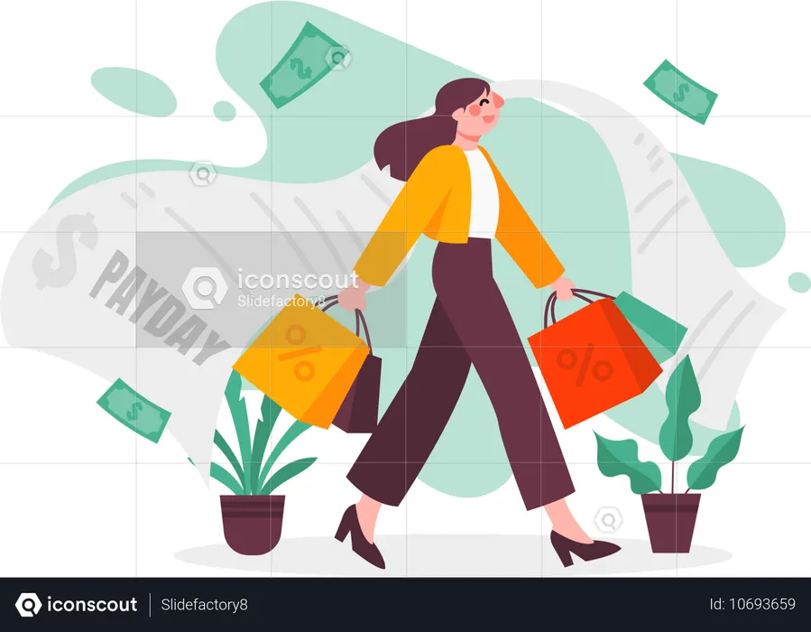 Mulheres fazendo compras no dia do pagamento  Ilustração