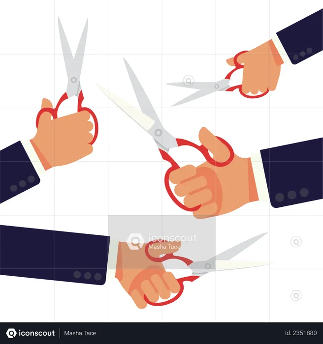 Multiple hands holding scissors  Illustration