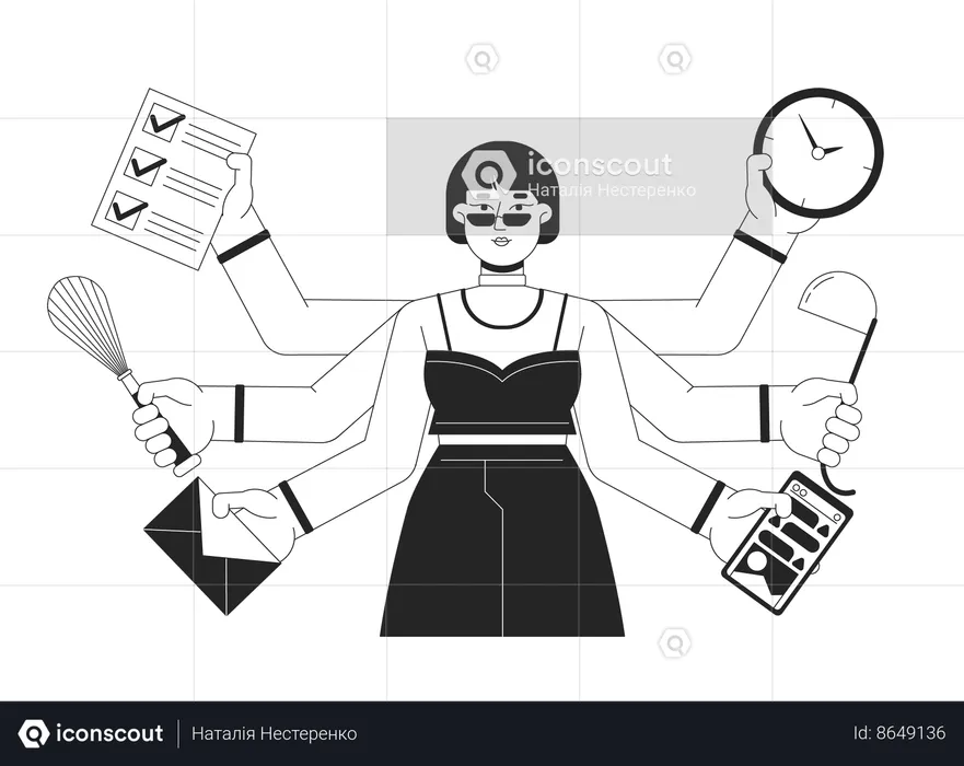 Mujer de negocios multitarea  Ilustración