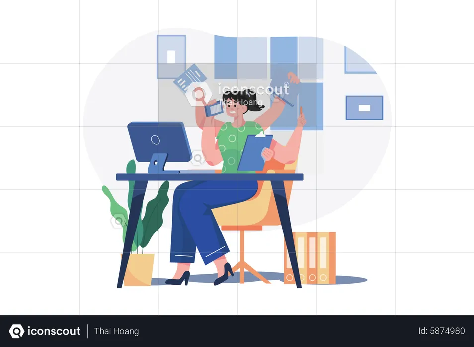 Multitasking Business Woman  Illustration