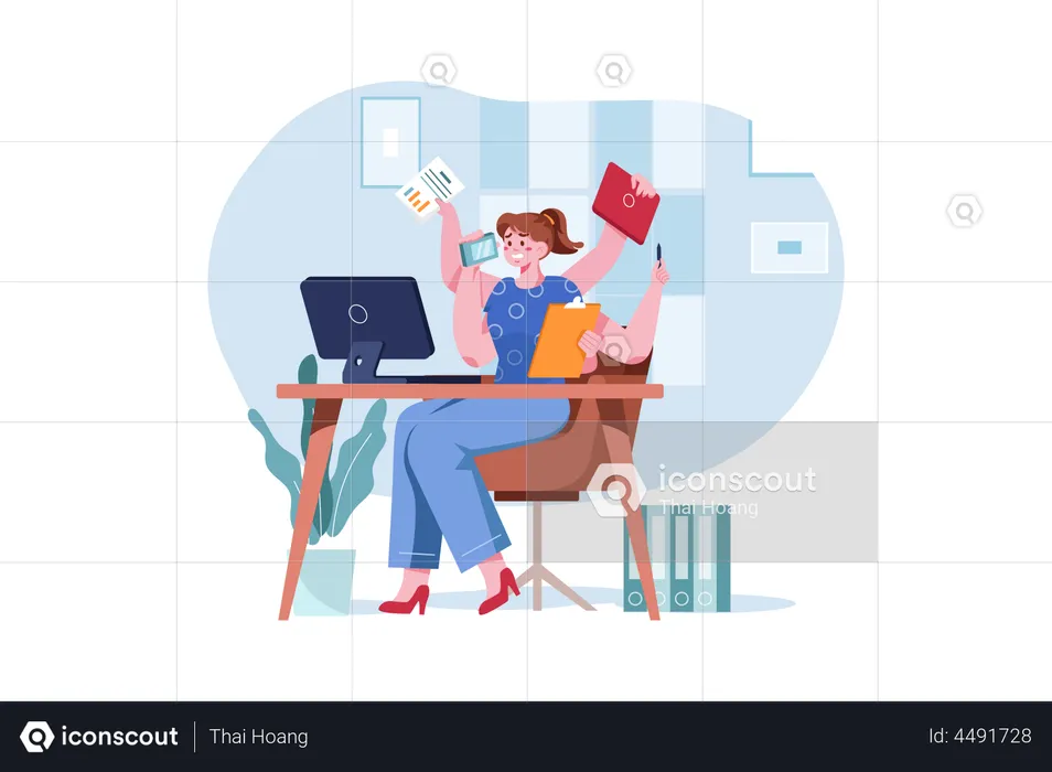 Multitasking Business Woman  Illustration