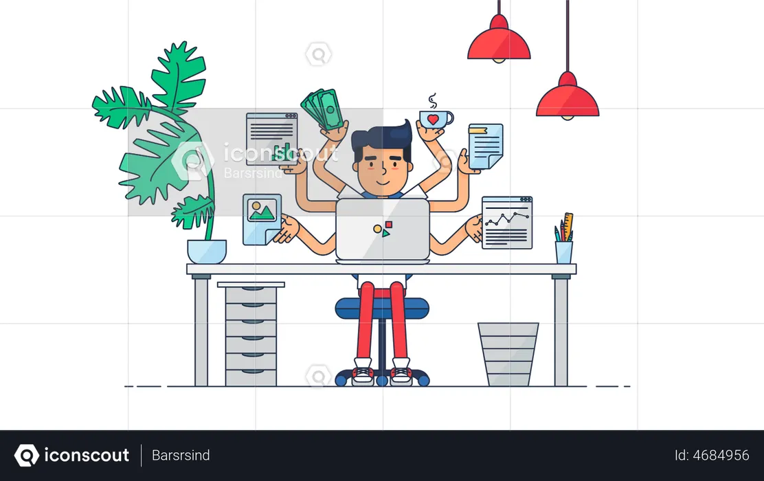 Multitasking businessman  Illustration