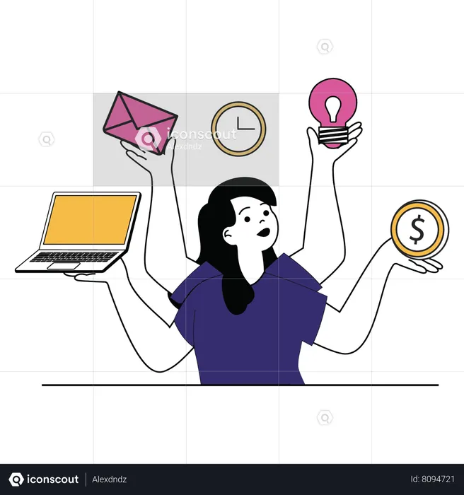 Multitasking female employee  Illustration