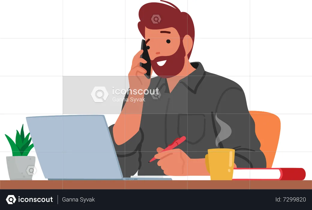 Multitasking Professional Male  Illustration