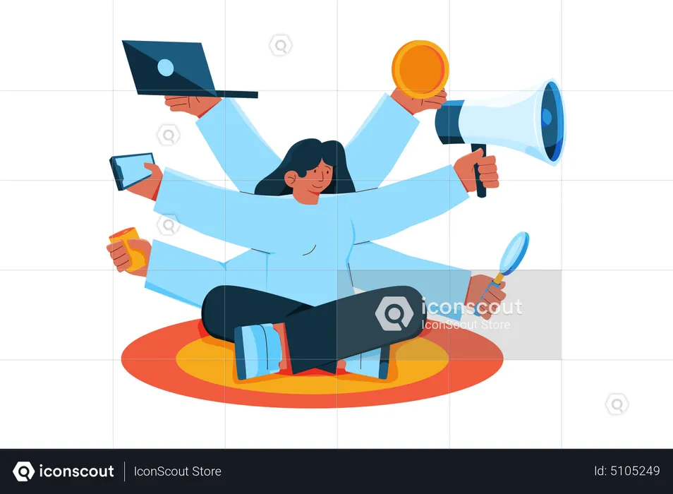 Multitasking woman employee  Illustration