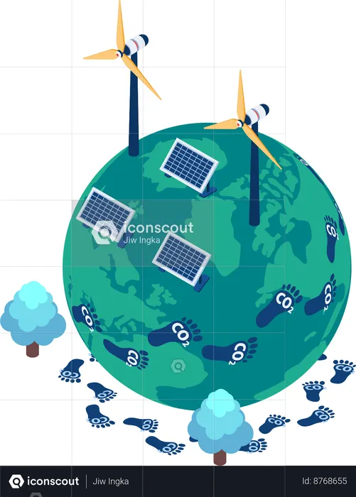 Mundo com pegada de carbono  Ilustração