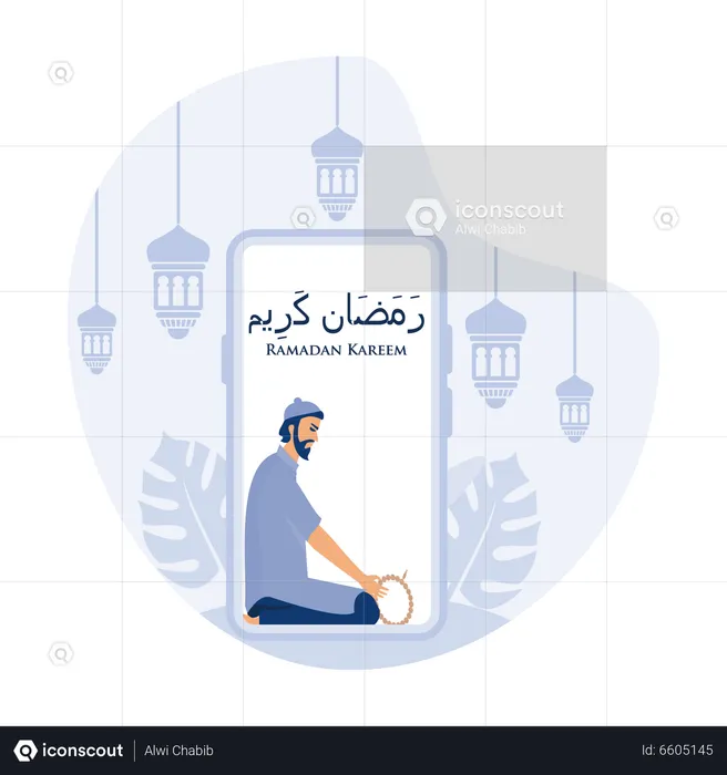 Musalim man doing Muslim prayer on mobile phone wallpaper  Illustration