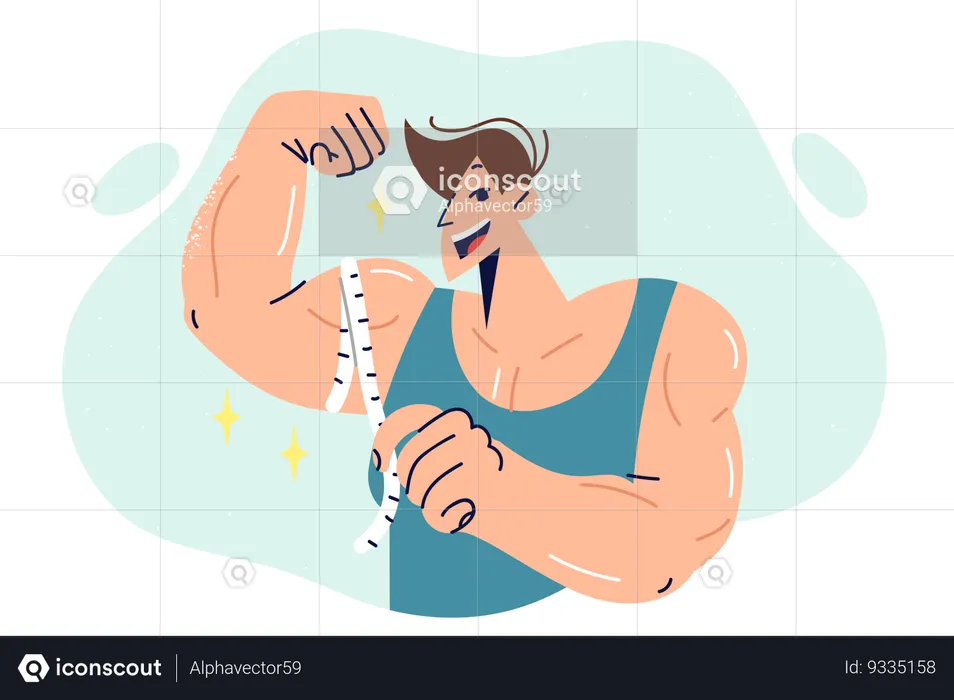 Muscular man bodybuilder showing big biceps  Illustration