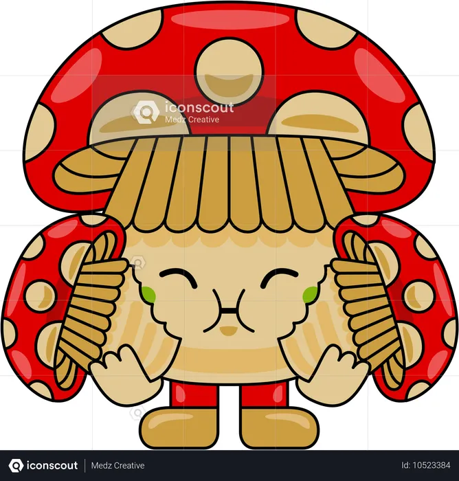 Mushroom Mascot Character eating Mushroom  Illustration