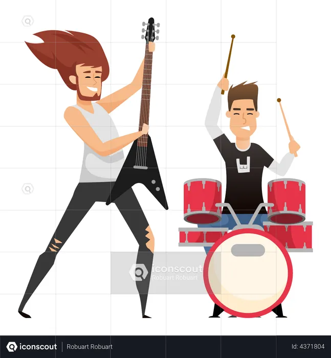 Music Band Performing at Rock  Illustration