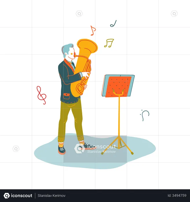 Music teacher playing saxophone  Illustration
