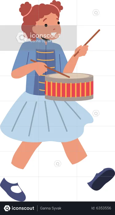 Musician girl playing drum  Illustration