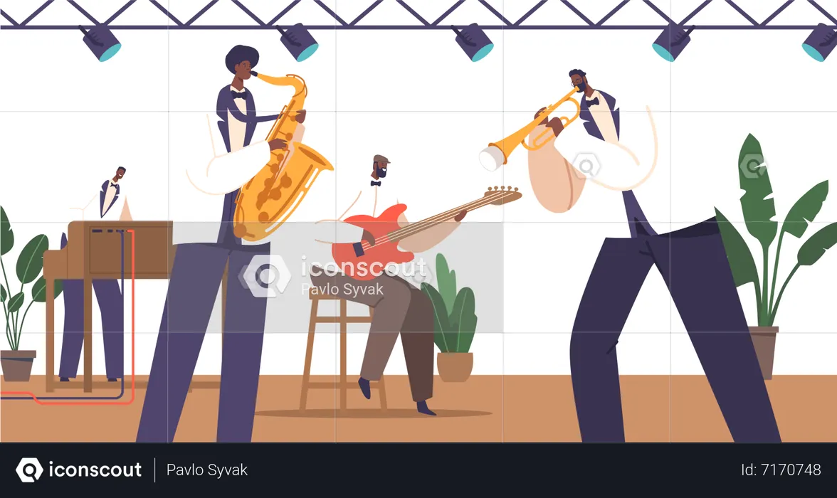 Musician Improvise And Interact On Stage  Illustration