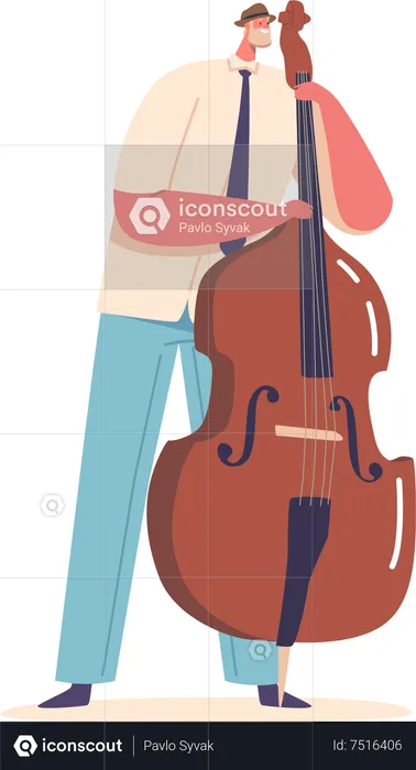 Musician Male Playing Contrabass  Illustration