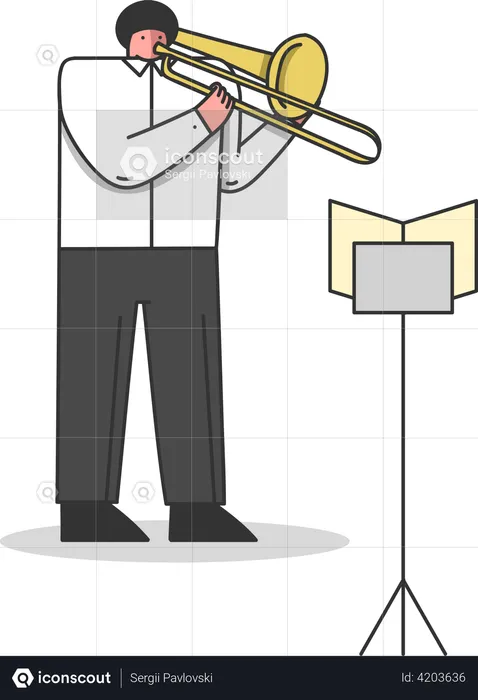Musician Plays Trombone  Illustration