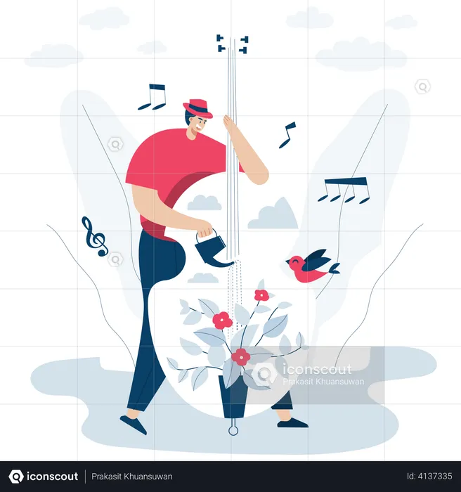 Musician with acoustic guitar  Illustration