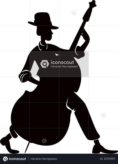 Musician with Double Bass Illustration