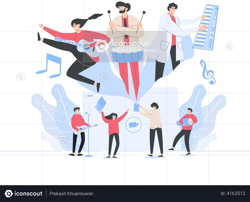 Musicians performing on online platform  Illustration
