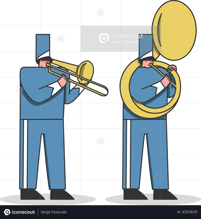 Musicians playing trombone and trumpet  Illustration